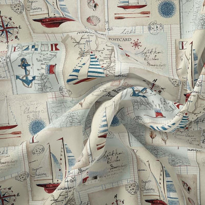Nautical Postcards Coated Tablecloth , Water Resistant Tablecloths , Teflon Coated Tablecloth , Round Oval Rectangle Tablecloth