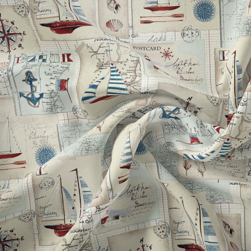 Nautical Postcards Coated Tablecloth , Water Resistant Tablecloths , Teflon Coated Tablecloth , Round Oval Rectangle Tablecloth