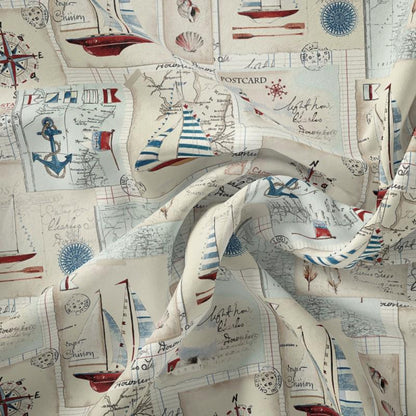 Nautical Postcards Coated Tablecloth , Water Resistant Tablecloths , Teflon Coated Tablecloth , Round Oval Rectangle Tablecloth