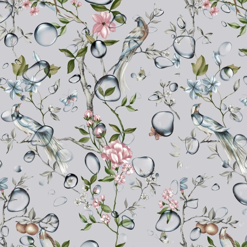 Blossom Birds Floral Coated Tablecloth , Water Resistant Tablecloths , Teflon Coated Tablecloth , Round Oval Rectangle Tablecloth