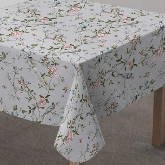 Blossom Birds Floral Coated Tablecloth , Water Resistant Tablecloths , Teflon Coated Tablecloth , Round Oval Rectangle Tablecloth