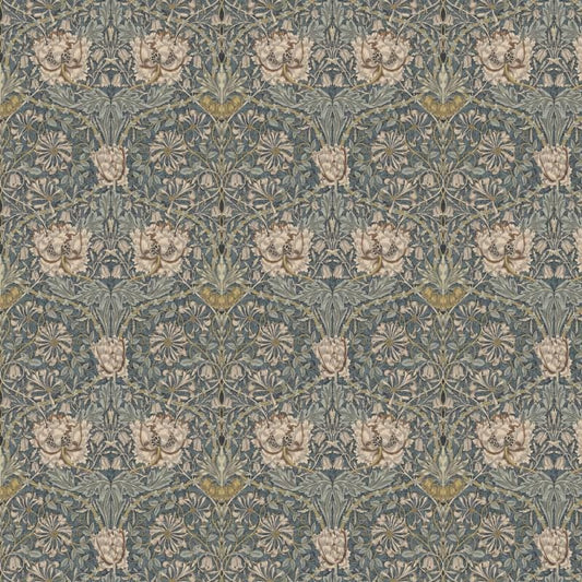 William Morris Coated Tablecloth Honeysuckle Steel , Water Resistant Teflon Coated Table Cloth , Round Oval Rectangle