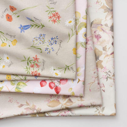 Alpine Floral Tablecloth, Natural Blue Linen Look, Handmade in UK