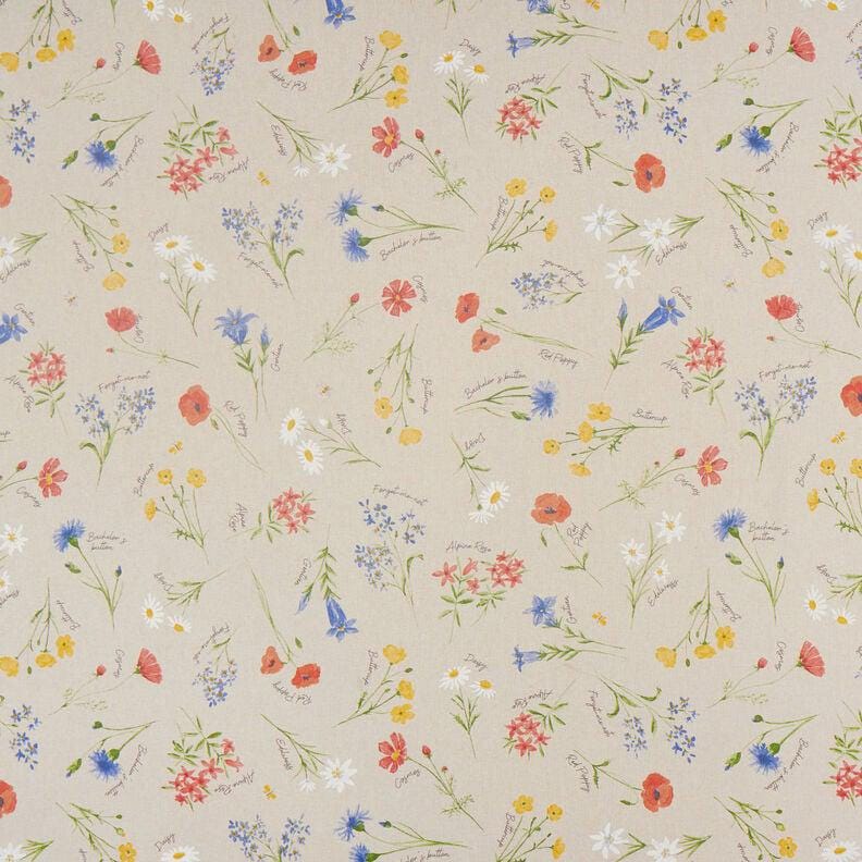 Alpine Flowers Natural Blue Tablecloth , Linen Look Tablecloth , Round Tablecloth , Oval Tablecloth , Rectange Tablecloth