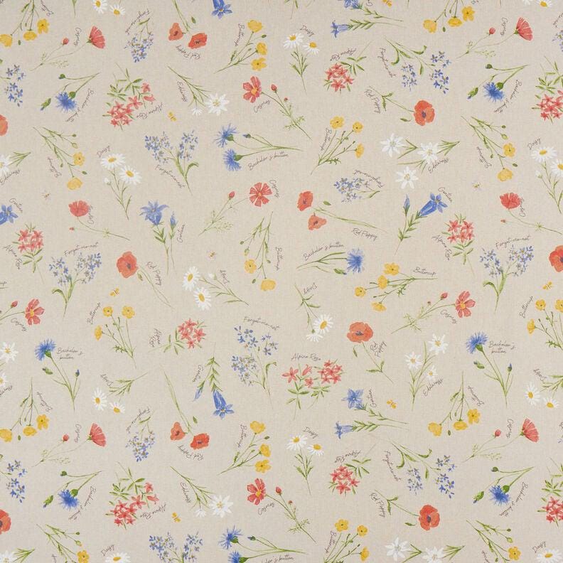 Alpine Floral Tablecloth, Natural Blue Linen Look, Handmade in UK