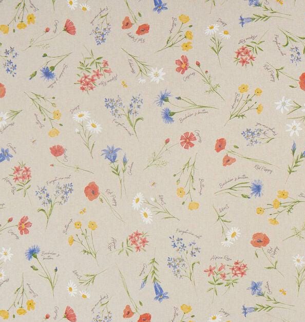 Alpine Floral Tablecloth, Natural Blue Linen Look, Handmade in UK
