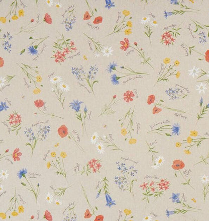 Alpine Floral Tablecloth, Natural Blue Linen Look, Handmade in UK