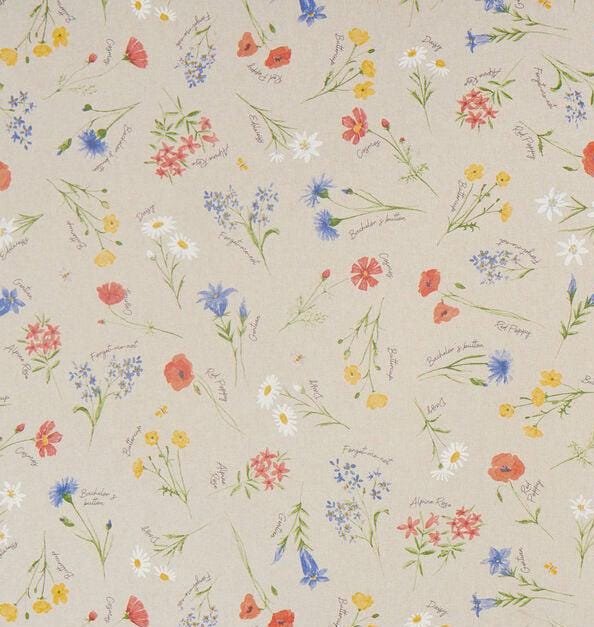 Floral Blossom Linen Look Tablecloth: Round, Oval, Rectangle