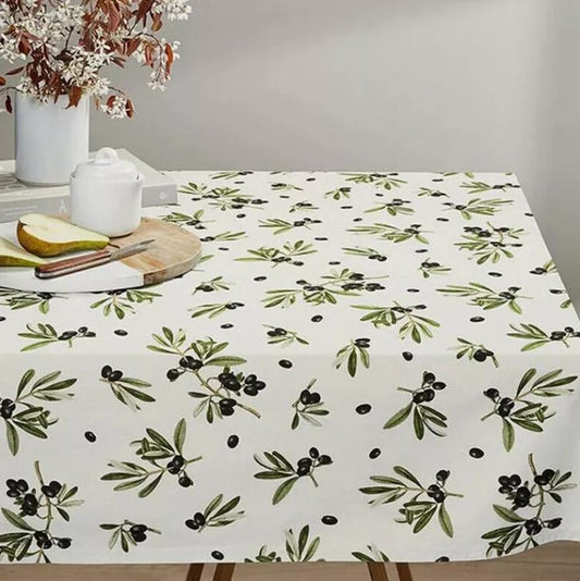 Black Olives Off White Tablecloth, Round Oval Rectange, Handmade in UK