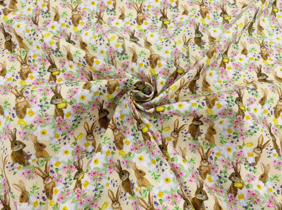Easter Bunny Floral Tablecloth, Handmade Cotton, UK Made