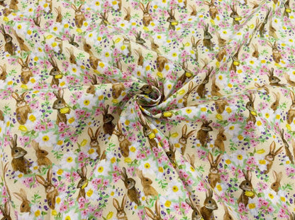 Easter Bunny Floral Tablecloth, Handmade Cotton, UK Made