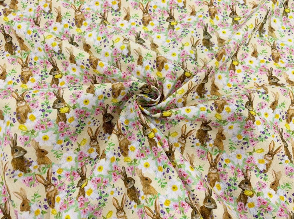 Easter Bunny Floral Tablecloth, Handmade Cotton, UK Made