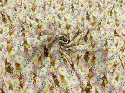 Easter Bunny Floral Tablecloth, Handmade Cotton, UK Made