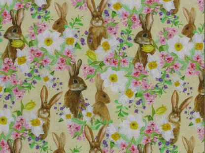 Easter Bunny Floral Tablecloth, Handmade Cotton, UK Made