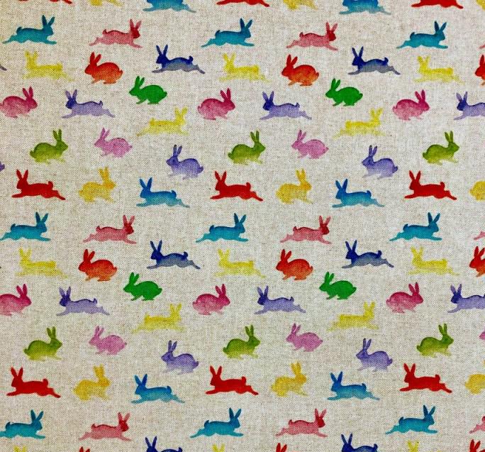 Rainbow Bunny Easter Tablecloth, Handmade Cotton Linen, UK Made