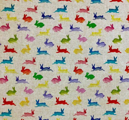 Rainbow Bunny Easter Tablecloth, Handmade Cotton Linen, UK Made