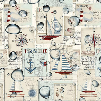Nautical Postcards Coated Tablecloth , Water Resistant Tablecloths , Teflon Coated Tablecloth , Round Oval Rectangle Tablecloth
