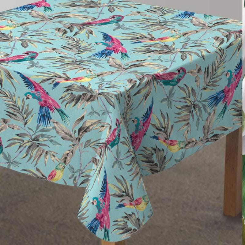 Parrot Paradise Leaves Coated Tablecloth , Water Resistant Tablecloths , Teflon Coated Tablecloth , Round Oval Rectangle Tablecloth