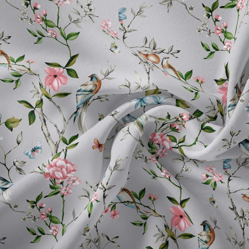 Blossom Birds Floral Coated Tablecloth , Water Resistant Tablecloths , Teflon Coated Tablecloth , Round Oval Rectangle Tablecloth