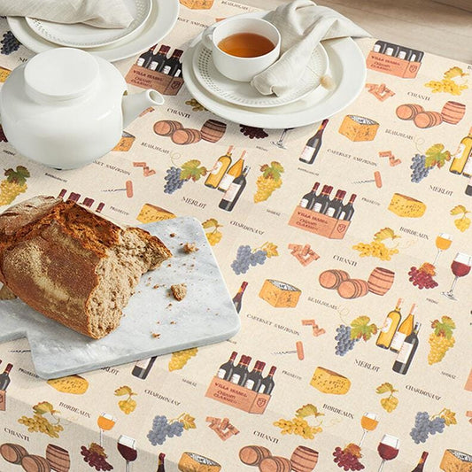 Wine Grapes Natural Tablecloth , Linen Look Tablecloth , Round Tablecloth , Oval Tablecloth , Rectange Tablecloth