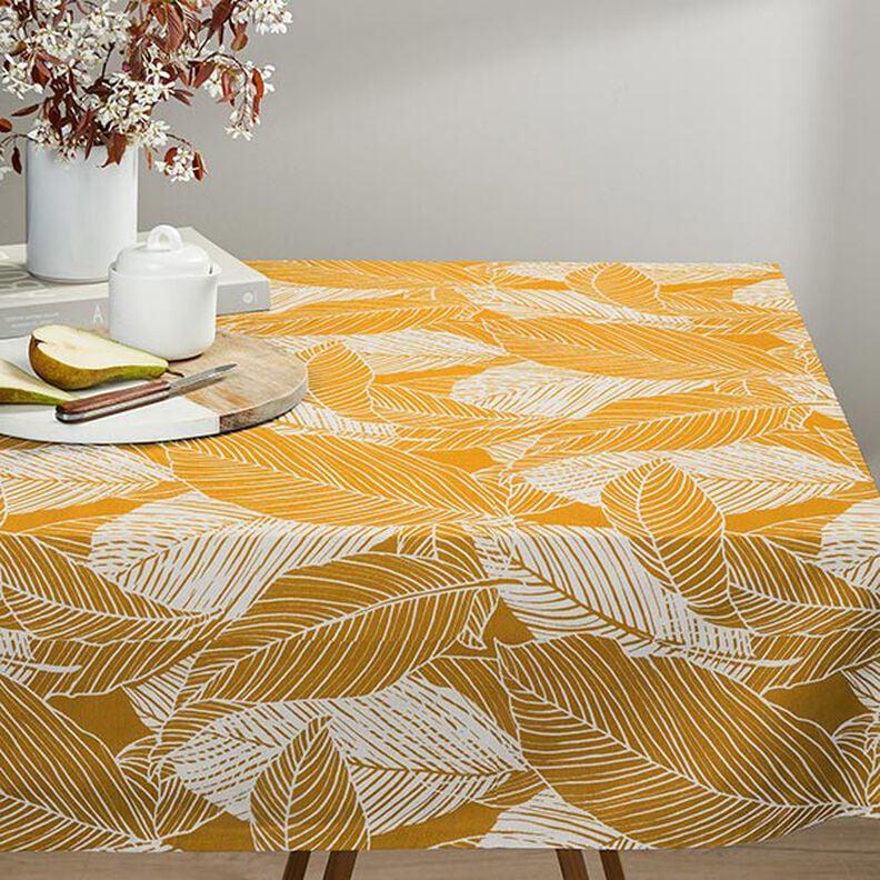 Round Leaves Curry Yellow Tablecloth , Linen Look Tablecloth , Round Tablecloth , Oval Tablecloth , Rectange Tablecloth