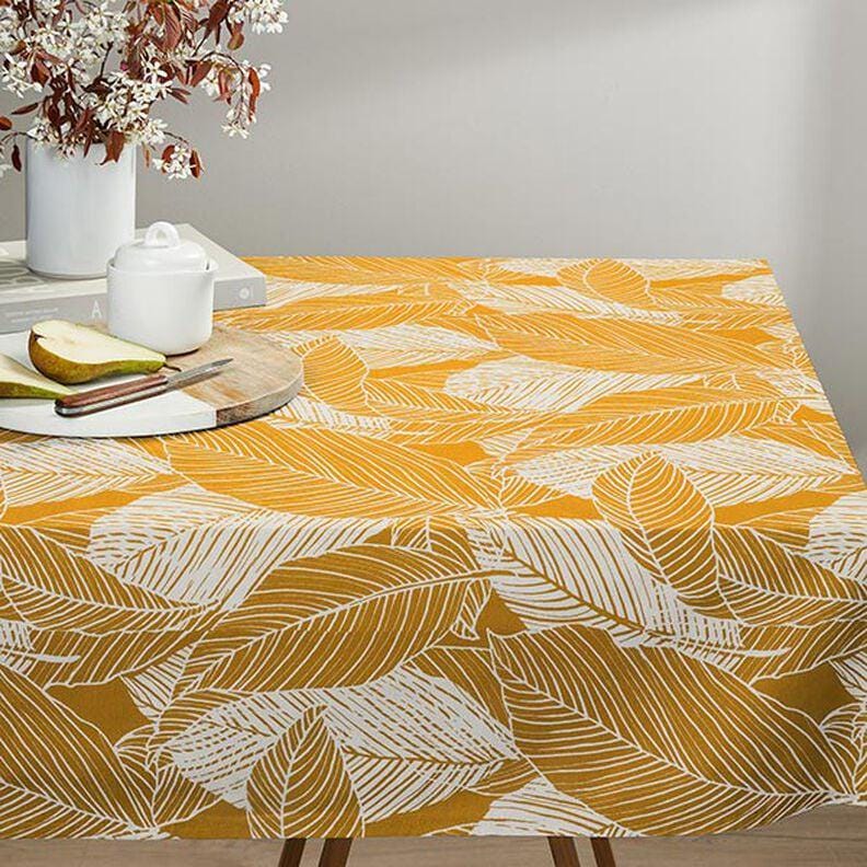 Round Leaves Curry Yellow Tablecloth , Linen Look Tablecloth , Round Tablecloth , Oval Tablecloth , Rectange Tablecloth