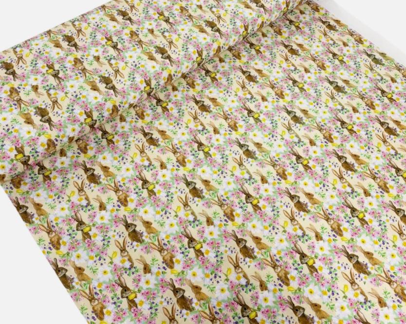 Easter Bunny Floral Tablecloth, Handmade Cotton, UK Made