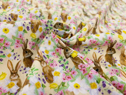 Easter Bunny Floral Tablecloth, Handmade Cotton, UK Made