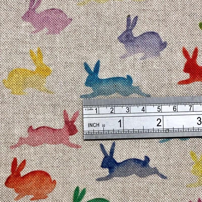 Rainbow Bunny Easter Tablecloth, Handmade Cotton Linen, UK Made
