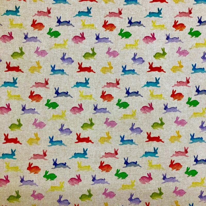 Rainbow Bunny Easter Tablecloth, Handmade Cotton Linen, UK Made