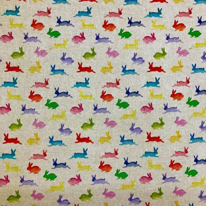 Rainbow Bunny Easter Tablecloth, Handmade Cotton Linen, UK Made