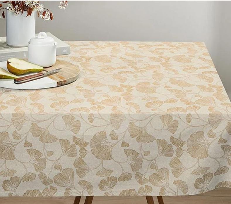 Ginkgo Leaf Tablecloth , Linen Look Tablecloth , Round Oval Rectange Tablecloth , Handmade UK