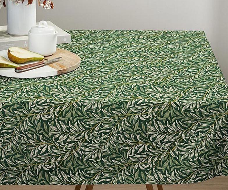 Round William Morris Willow Bough Tablecloth , Tangled Branches Natural Dark Green Tablecloth , Round Oval Square Rectangle Tablecloth