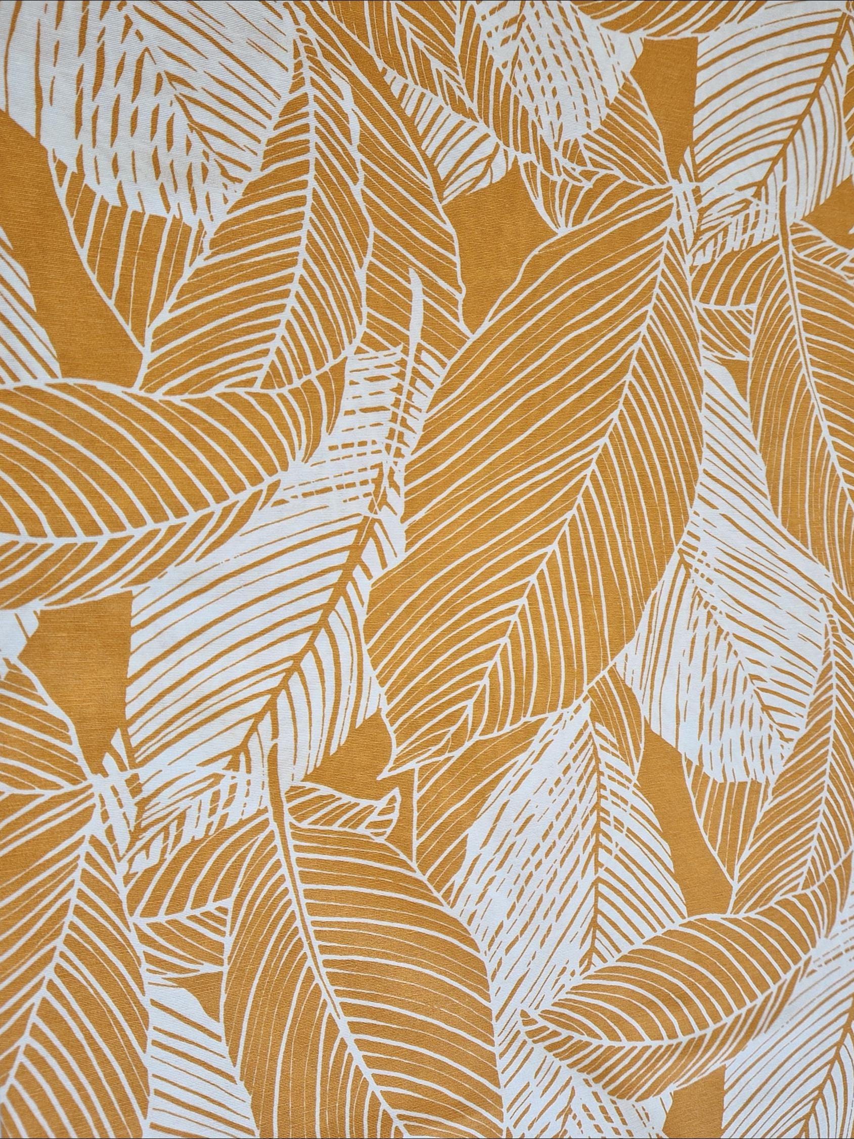 Large Leaves Curry Yellow Orange Tablecloth , Linen Look Tablecloth , Round Tablecloth , Oval Tablecloth , Rectange Tablecloth