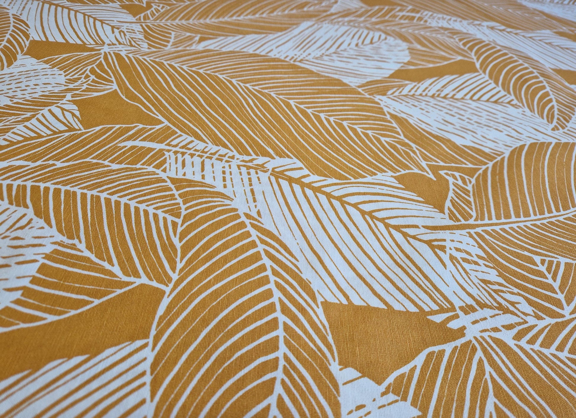 Large Leaves Curry Yellow Orange Tablecloth , Linen Look Tablecloth , Round Tablecloth , Oval Tablecloth , Rectange Tablecloth