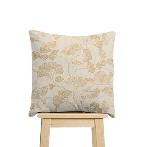 Ginkgo Floral Cushion Cover: Handmade Cotton Linen Throw Pillow, UK Made