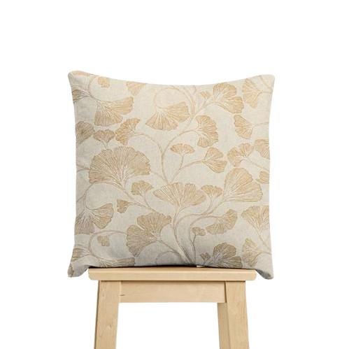 Ginkgo Floral Cushion Cover: Handmade Cotton Linen Throw Pillow, UK Made