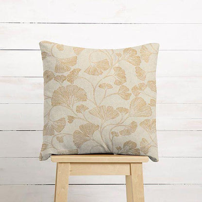 Ginkgo Floral Cushion Cover: Handmade Cotton Linen Throw Pillow, UK Made