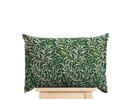 Green Leaf Cushion Cover: Cotton Linen Throw Pillow, Handmade in UK