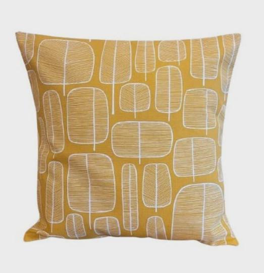 Little Trees Yellow Ochre Cushion Cover: Handmade Cotton Throw Pillow