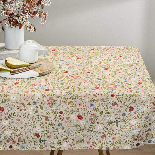 Woodland Forest Animals Tablecloth , Linen Look Round Oval Rectange ,