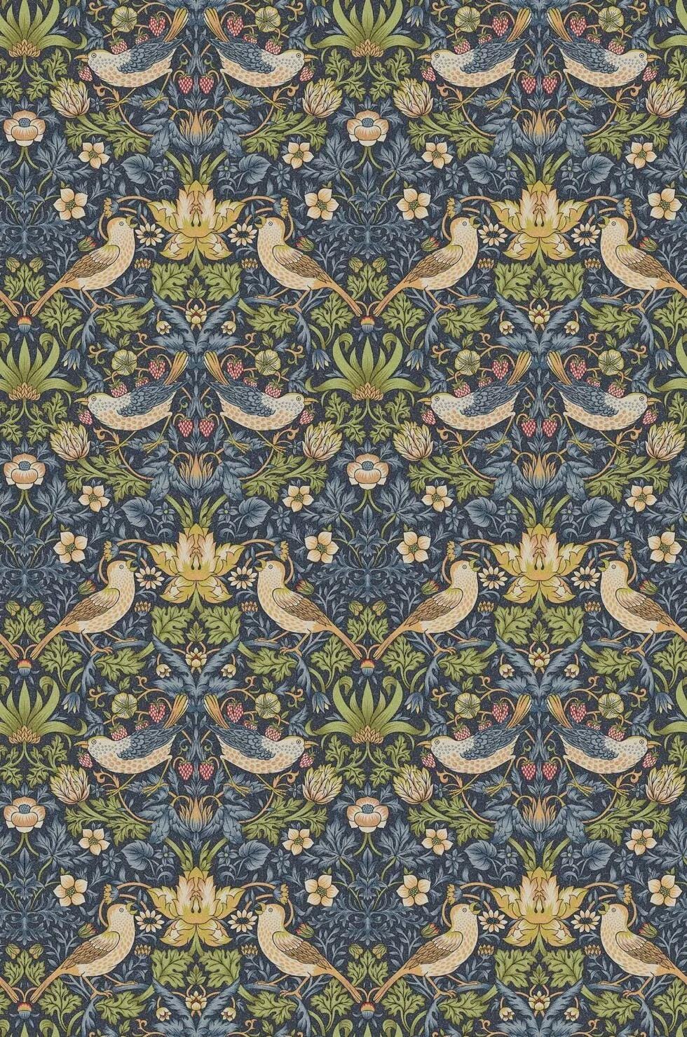 William Morris Table Runner Strawberry Thief Navy Blue, Cotton Napkins, Handmade UK