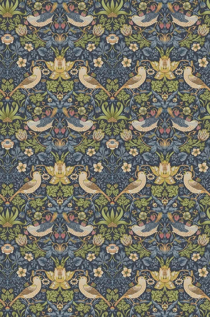 William Morris Table Runner Strawberry Thief Navy Blue, Cotton Napkins, Handmade UK