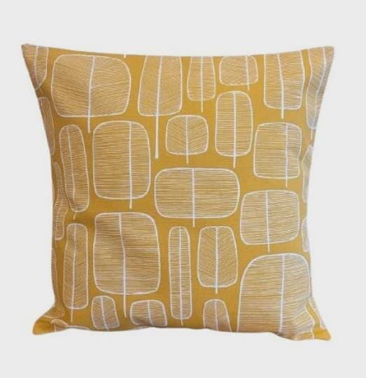 Little Trees Yellow Ochre Cushion Cover: Handmade Cotton Throw Pillow