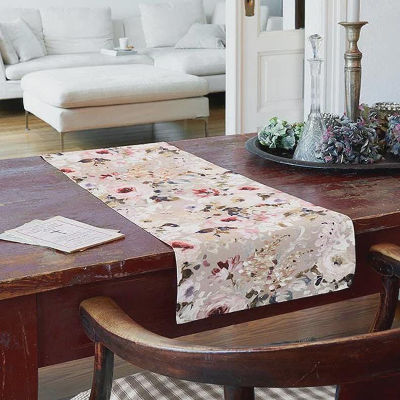 Vintage Rose Floral Tablecloth, Beige Pink, Handmade in UK
