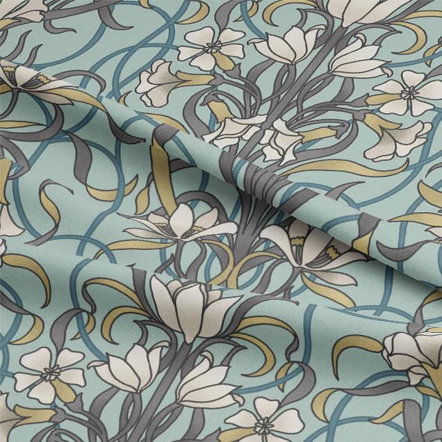 Agatha Floral Duck Egg Tablecloth , Flowers Tablecloth , Floral Tablecloth , Round Rectangle Tablecloth , Oval Tablecloth