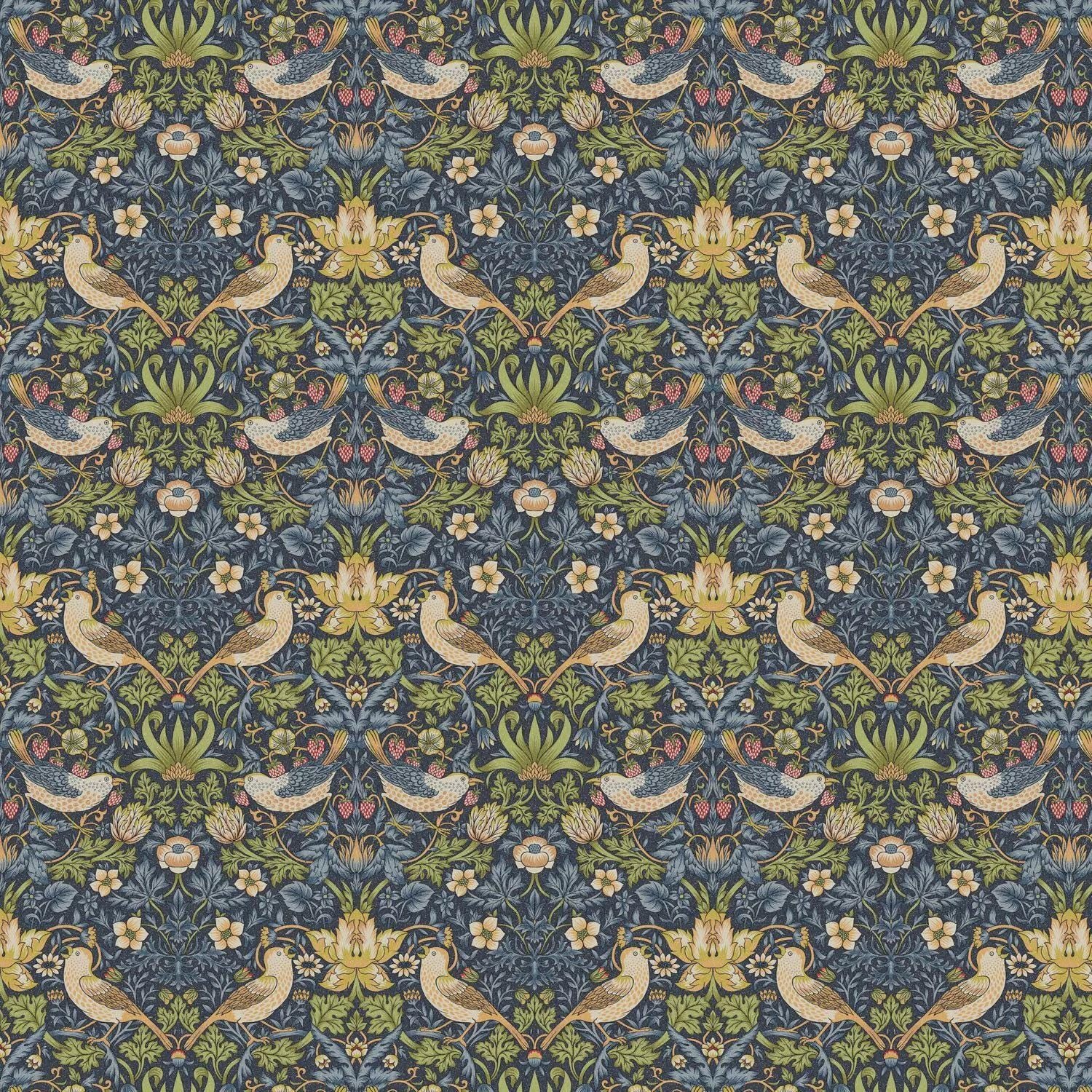 William Morris Table Runner Strawberry Thief Navy Blue, Cotton Napkins, Handmade UK