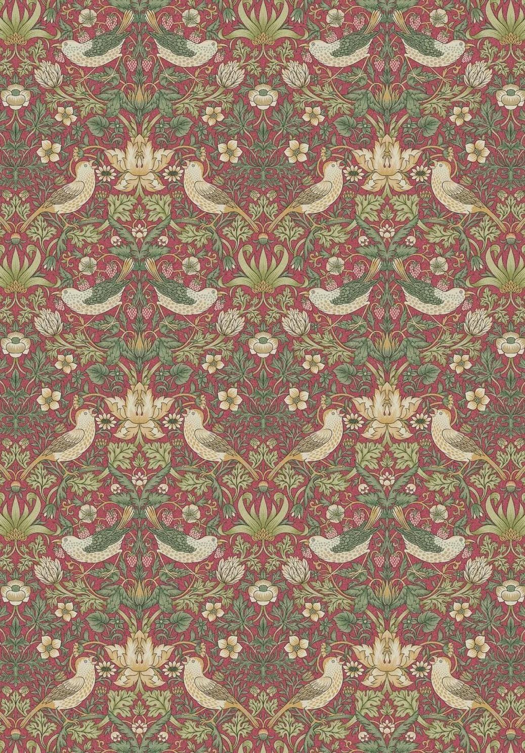 William Morris Strawberry Thief Table Runner Crimson Red , Cotton Napkins , Birds Table Runner , Table Decoration , Various Size
