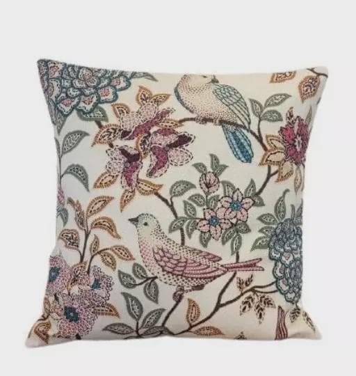 Heritage Fern Cushion Cover , Beige Brown Birds Floral Cushion Cover , Throw Pillow , Scatter Cushions , Cushion Cover UK
