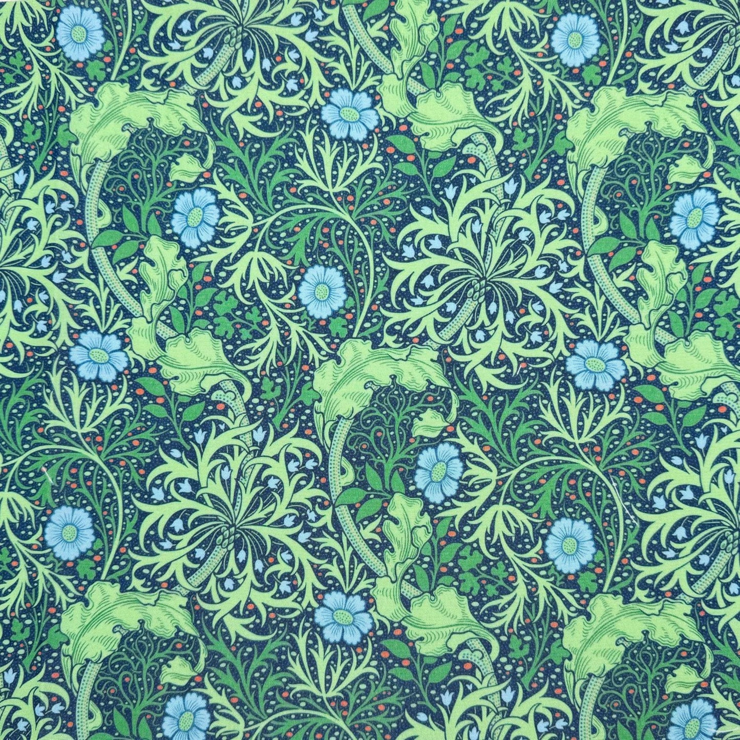 William Morris Coated Tablecloth Seaweed Cobalt , Outdoor Water Resistant Table Cloth , Round Oval Rectangle , Handmade in UK